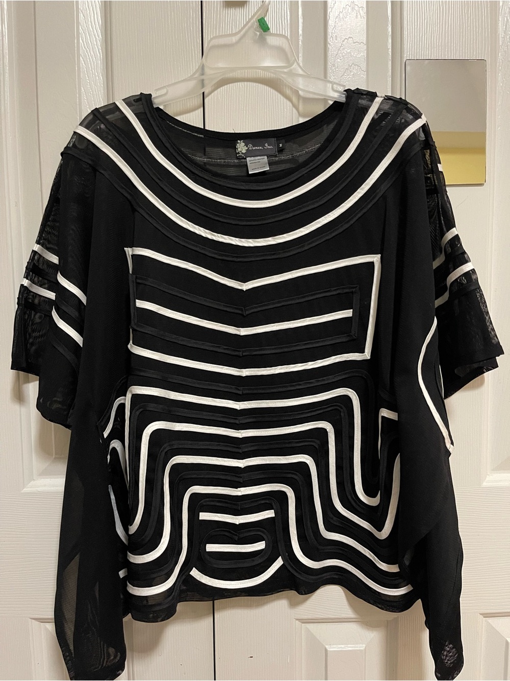 INC International Concepts Black Top with White Geometric Trim